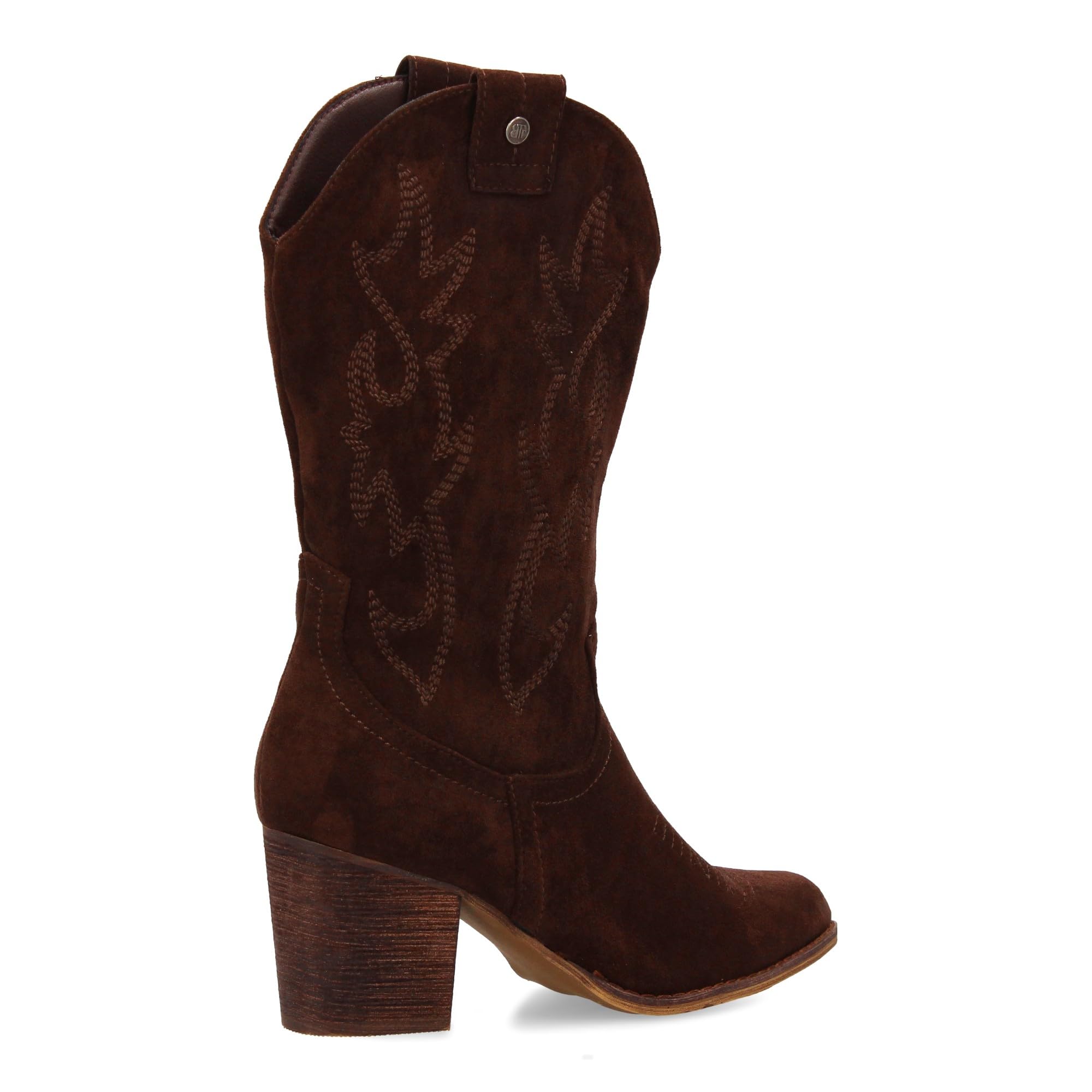 Bota Campera con Tacon, Comodas, Bordado en Cana y Empeine, Estilo Vaquero Cierre de Cremallera, Ideales Otono Invierno