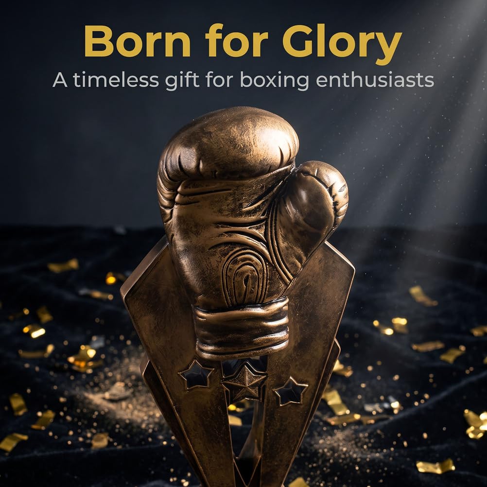 Trofeo Guante Boxeo Personalizado Premio Bronce Antiguo Diseño V | Resina premium con diseño alas V de 3 estrellas y relieve boxeador para torneos boxeo premios MMA gimnasios y coleccionistas