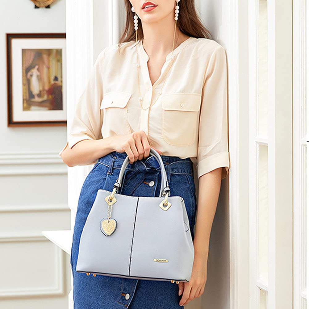 Bolso y bolso de mano de piel sintética con asa superior para mujer, bolso de trabajo, bolsa de hombro, gris, Talla única