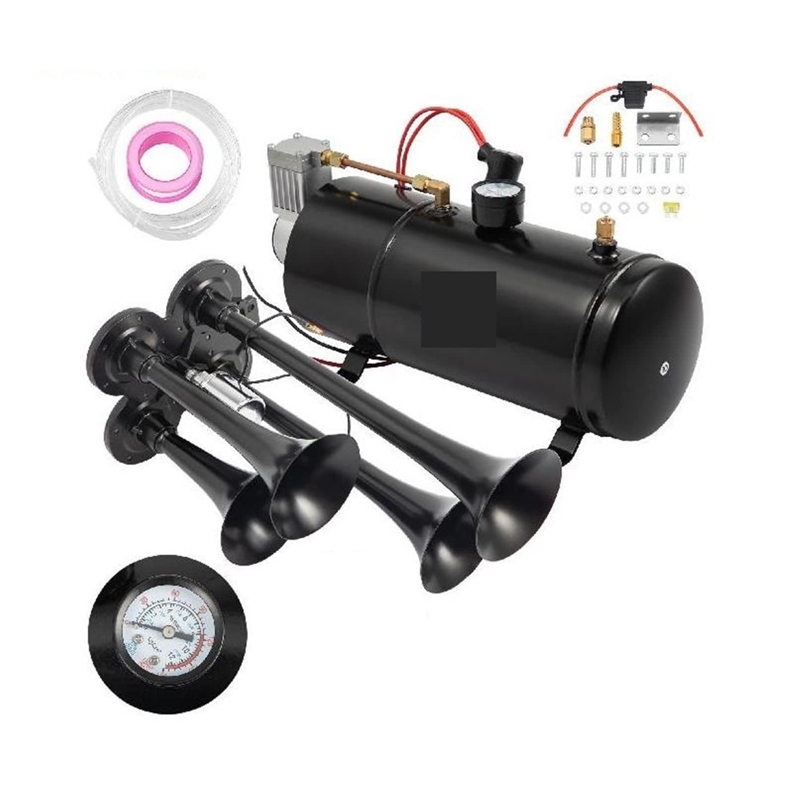 3/4 trąbki 12V 150DB głośny trąbka pneumatyczna pociąg rogi zestaw maks. 150 PSI ciśnienie robocze dla samochodów ciężarowych SUV ciągnik do łodzi RV ORV(4 Trumpets 4L)