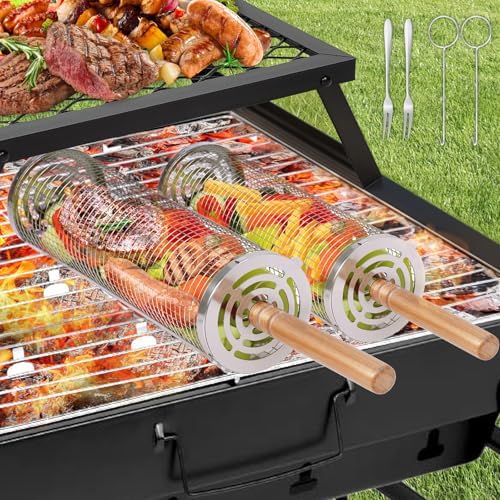 YYAQZD 2 Stück Edelstahl Grillkorb Set,Rolling Große Kapazität