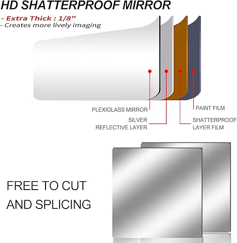 Miniatura 3 de Hojas de espejo flexibles de acrílico de 8 x 8 pulgadas, paquete de 20 azulejos autoadhesivos de espejo cuadrados cortables para pared, calcomanías