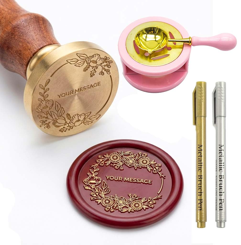 Personalised Wax Seal Stamp - Custom Sealing Wax Stamp with Your Logo, Initials or Family Crest - Premium Brass Head & Wooden Handle for Wedding Invitations, Envelopes & Crafts (Pattern Design 5)