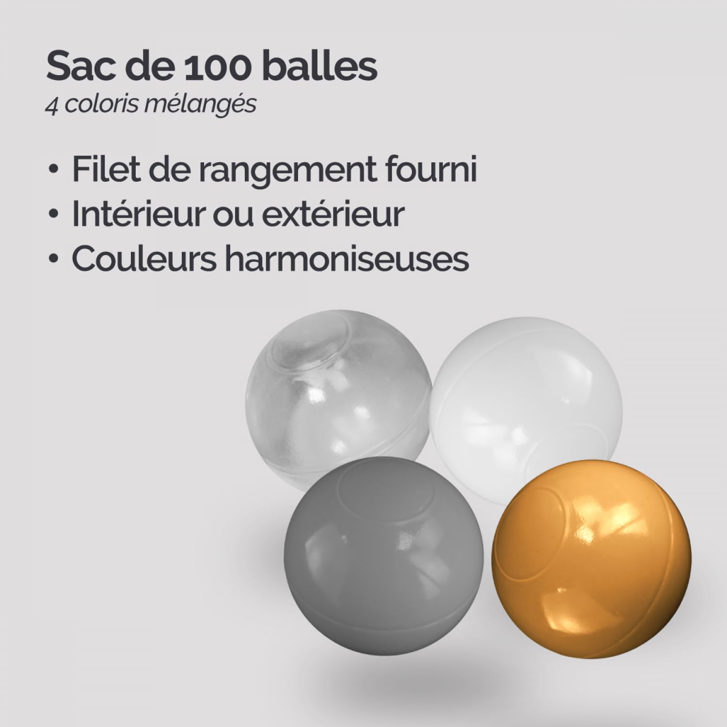 Lot de 3 sacs de 100 balles de jeu ou de piscine - Monsieur Bébé - Doré Lot de 3 sacs de 100 balles de jeu ou de piscine - Monsieur Bébé - Doré