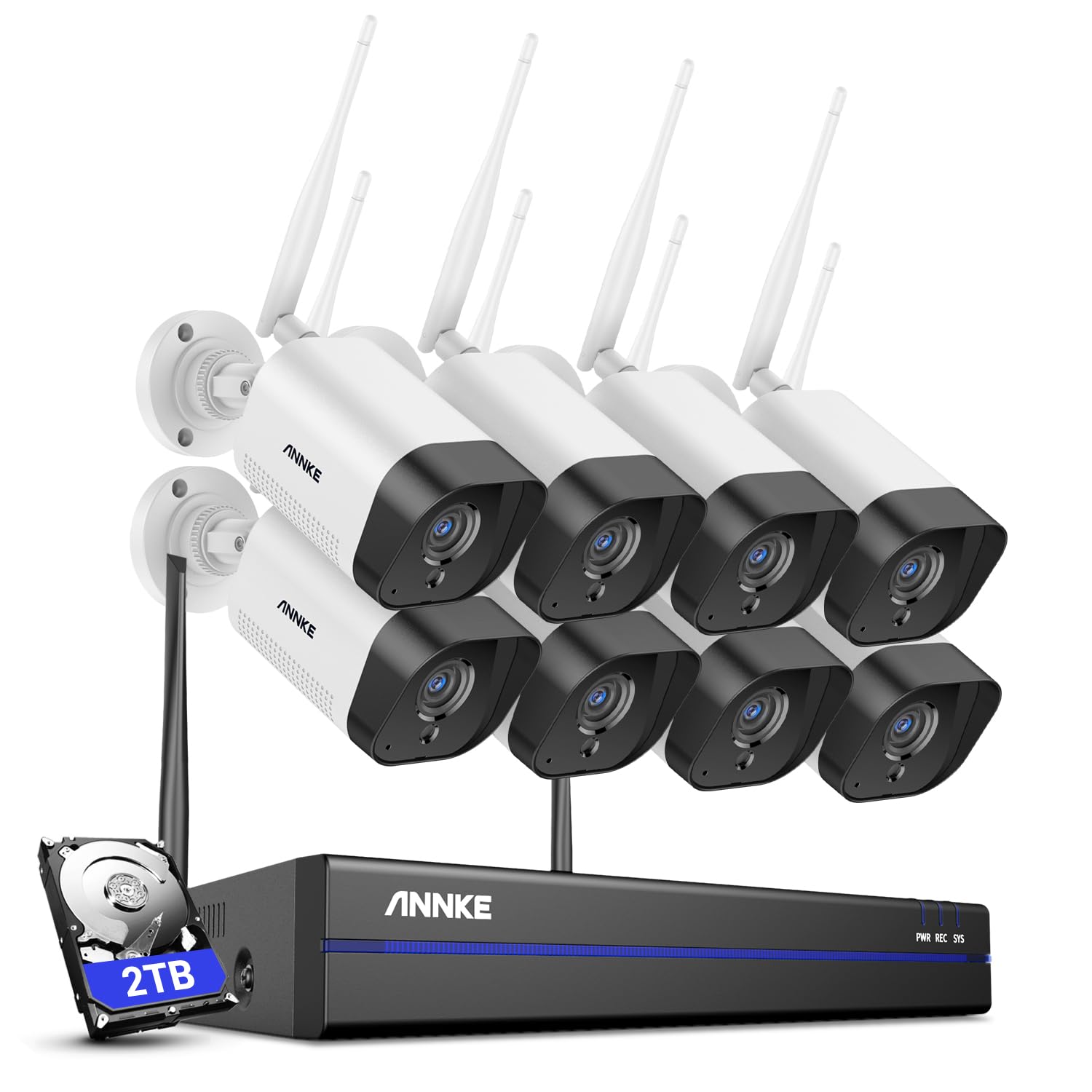 ANNKE 10CH Wireless Security Camera System with 2TB Hard Drive and 8Pcs 5MP Outdoor WiFi IP Cameras Video Surveillance System, Compatible with Alexa,