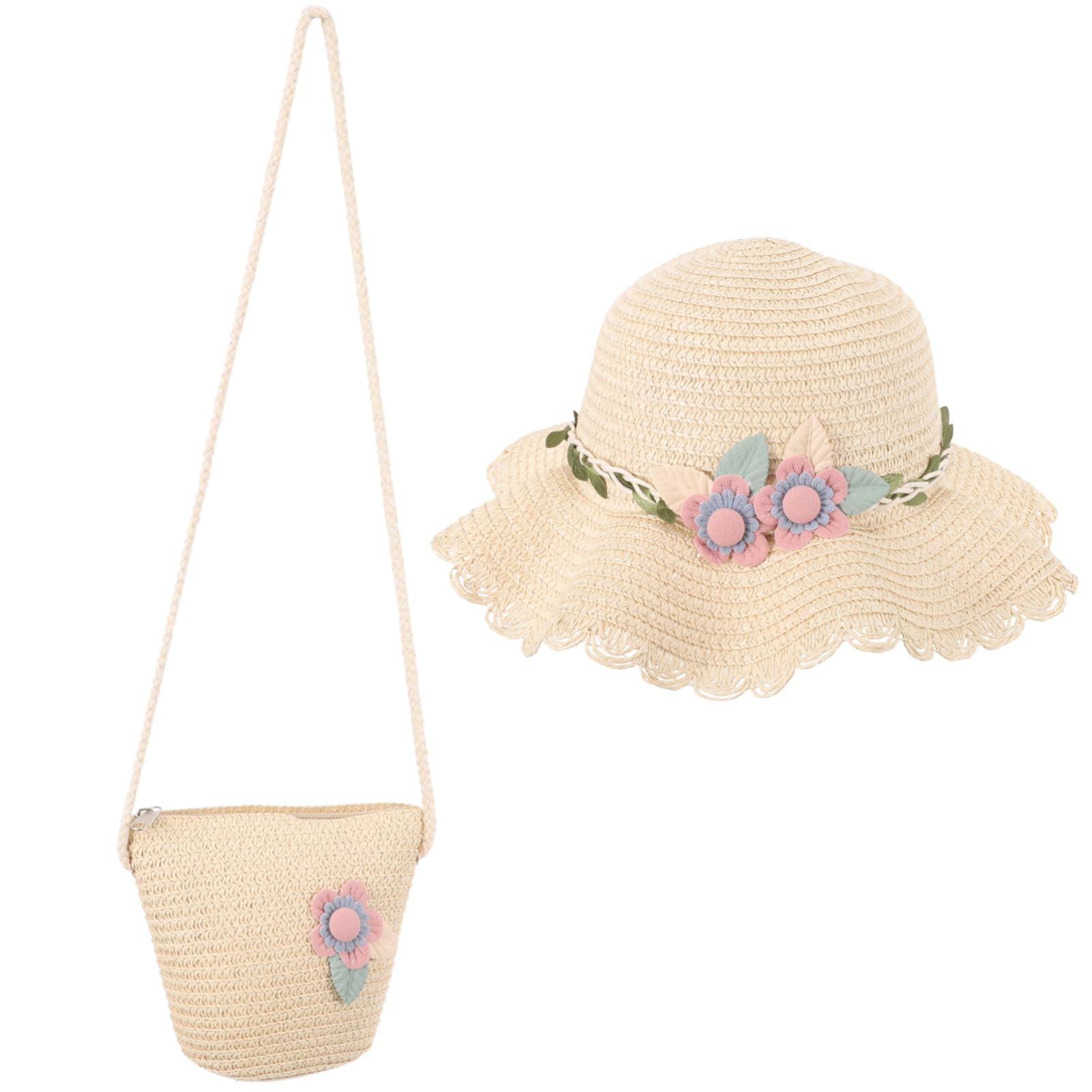 GALPADA Cappello da Spiaggia per Ragazze Cappello di Paglia Borsa di Paglia per Cappello da Sole Cappello da Spiaggia in Cappelli da Donna Cuffia da Spiaggia Cannuccia