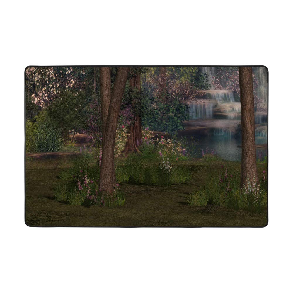 Tapis en velours corail Ruchen 160x122 cm motif cascade et fleurs pour salon
