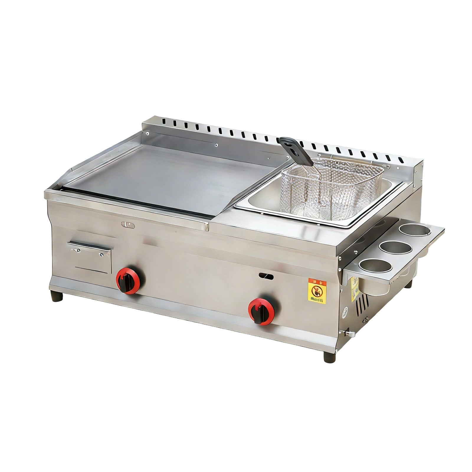 Freidora De Gas Profesional Freidora Industrial a Gas, Plancha a Gas Con Freidora, Calentamiento Rápido, Doble Zona, Distribución Uniforme Del Calor, Acero Inoxidable Para Restaurantes(Home-Use)
