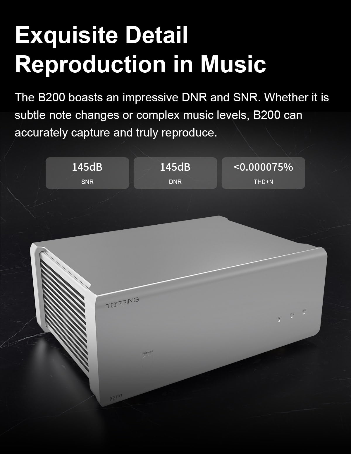 TOPPING B200, Fase di potenza con 200W per altoparlanti
