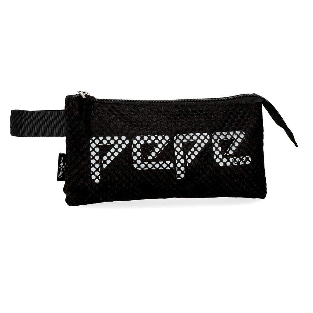 Pepe Jeans Ren, Estuche Tres Compartimentos, 22 cm, 1.32 liters, Negro