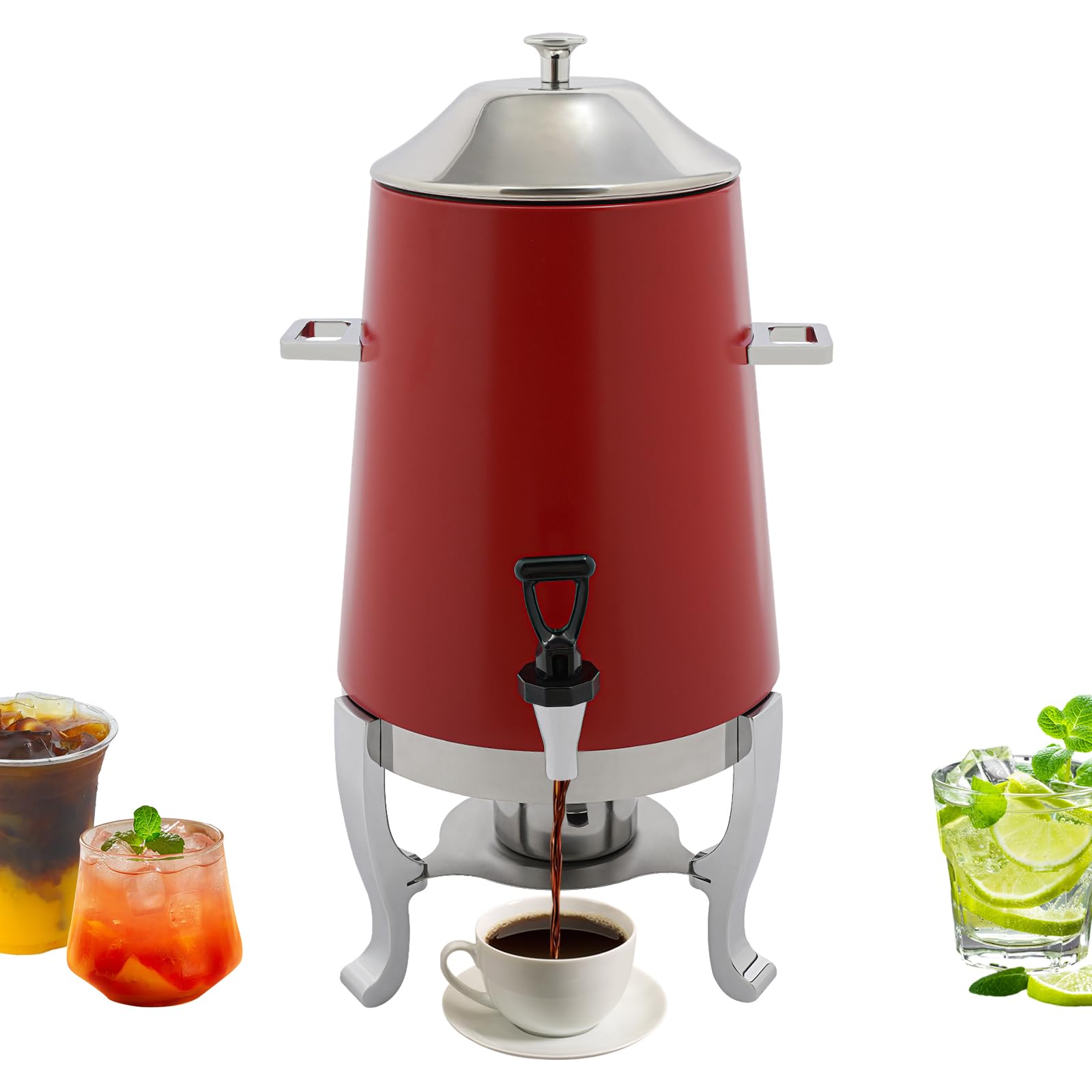 3.4 Gallon/13l Beverage Dispenser For Coffee Tea Hot Water,Coffee Urn With Fuel Holder,Hot Drink Dispenser With Stand,Coffee Dispenser With Fuel Holder For Hotels,Banquets(Red)