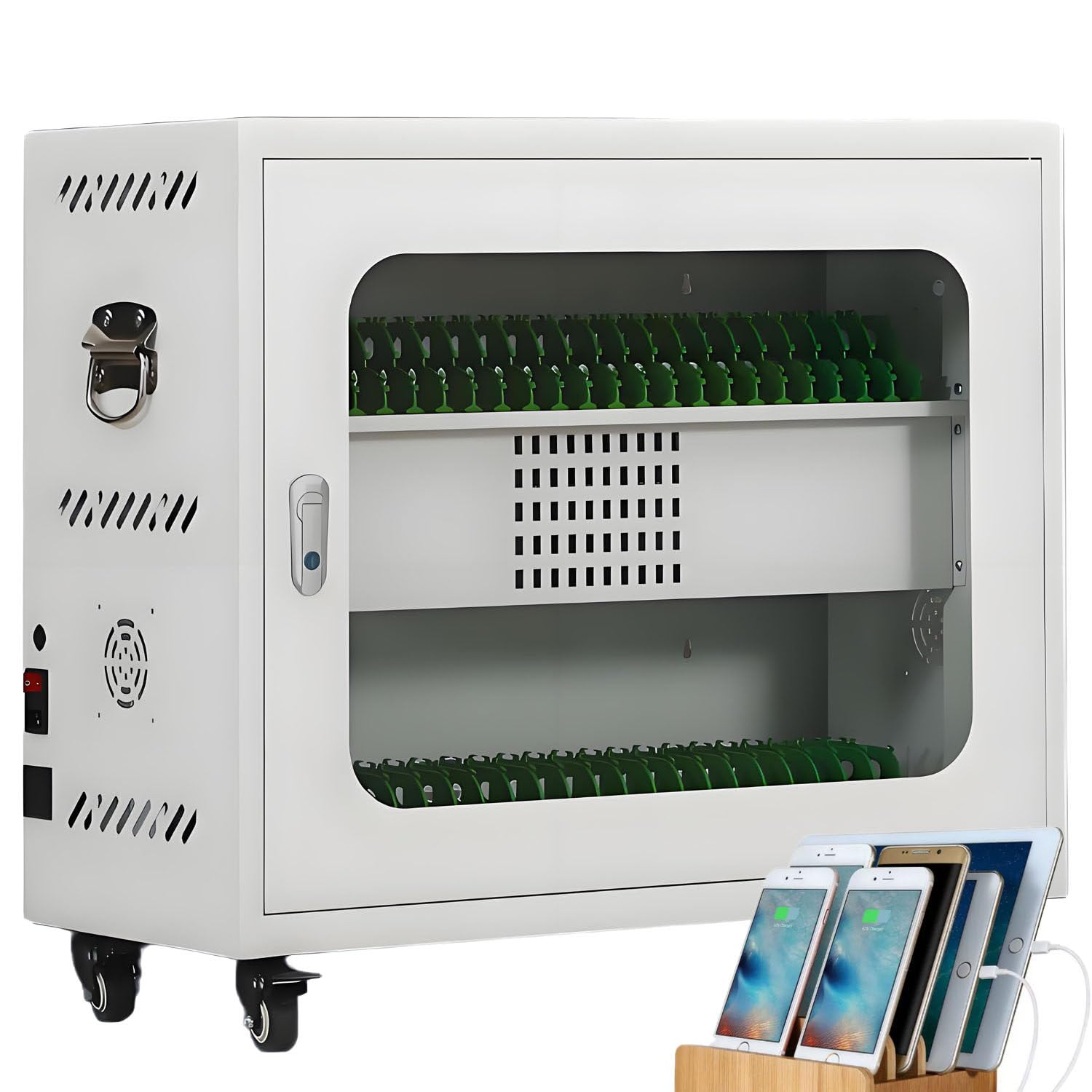 UORDBY Cell Phone/Tablet Charging Stations, Mobile Charging Cart with Storage, 360° Wheels, With Universal Wheels And Lock,for School Office Employees 50slots