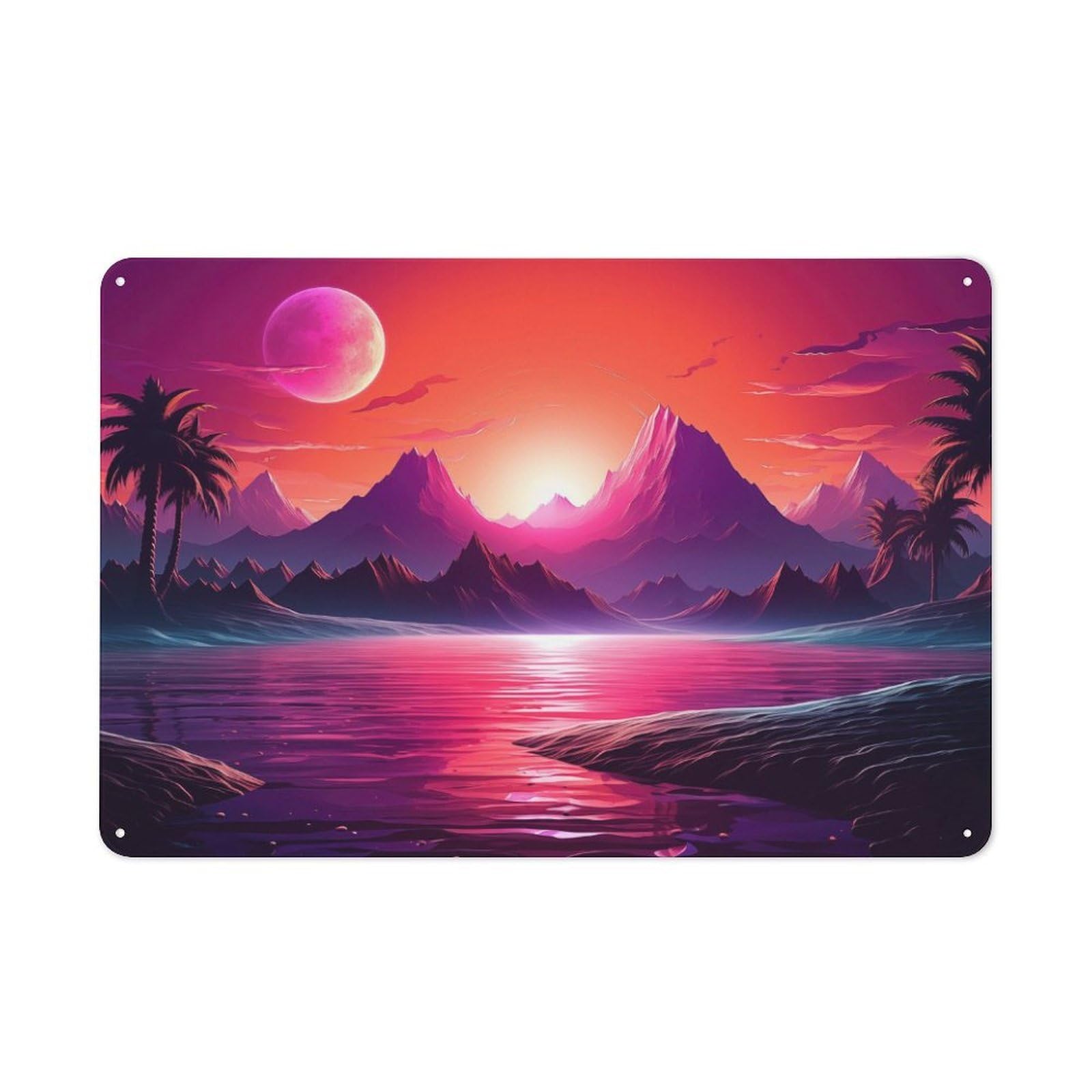 Junmoney Style-17 Decorative Metal Sign With Tropical Sunset Mirage Design 20X30cm, Cosy Cafe Wall Decor For Kitchen, Cafe, Pantry Or Dining Room