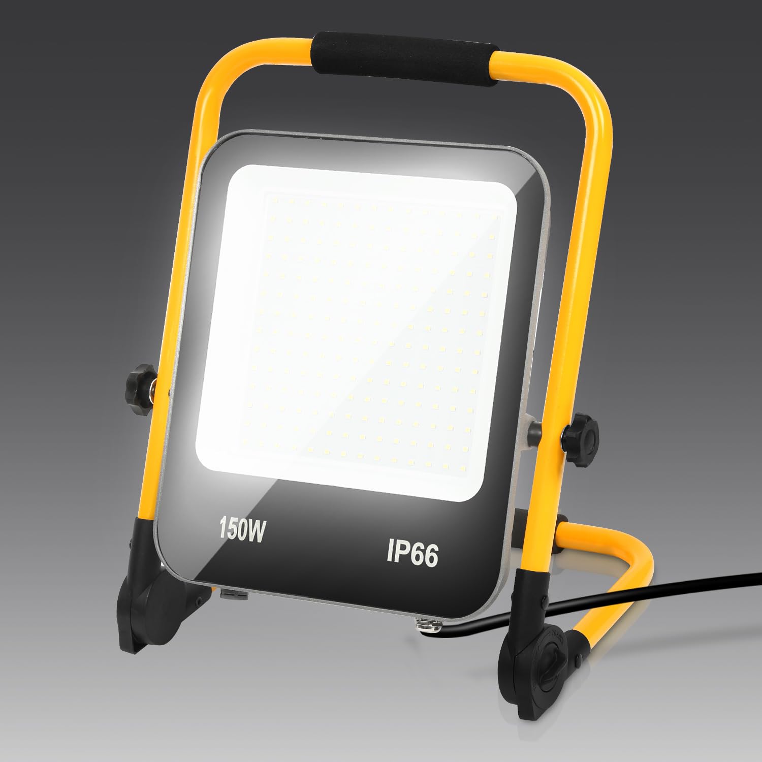 Reflektor budowlany LED, 150 W, lampa robocza 13000 lm, 6000 K, z kablem 3 m i składanym stojakiem, klasa wodoszczelności IP66