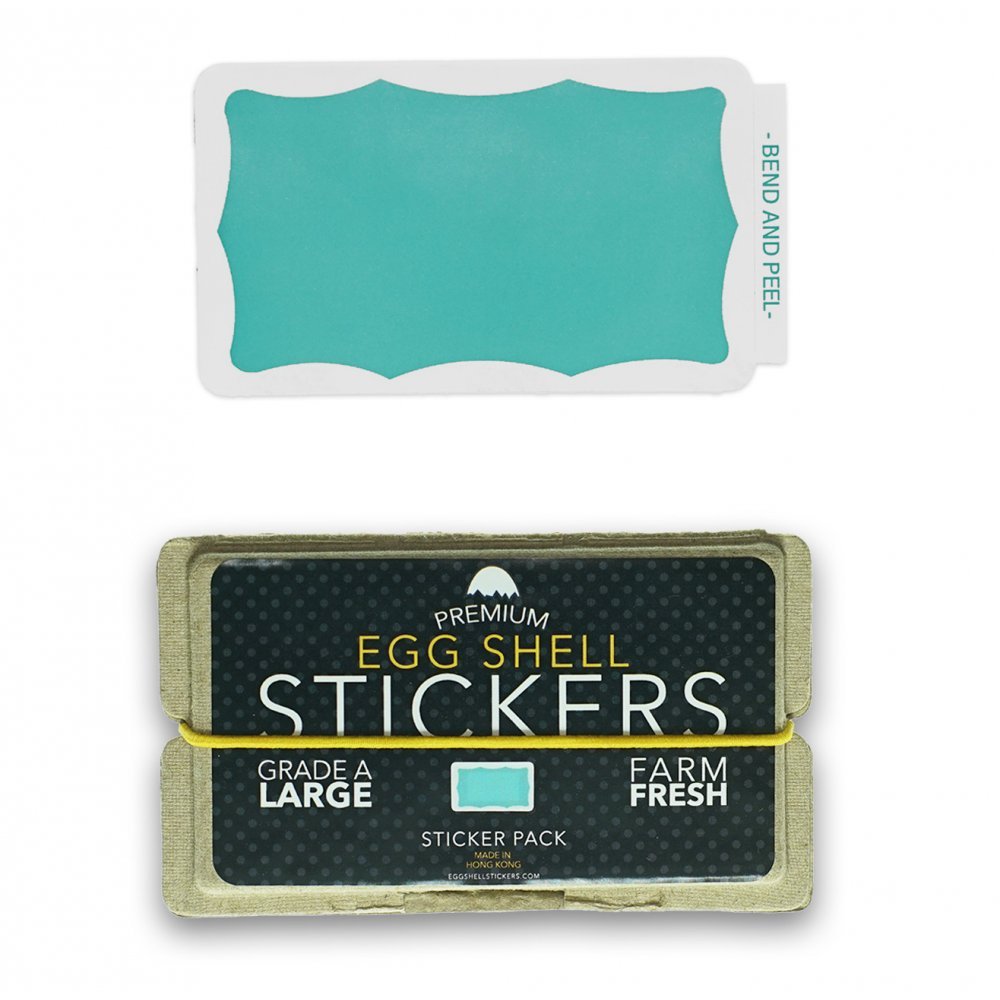 Egg Shell Stickers Teal Wavy Border