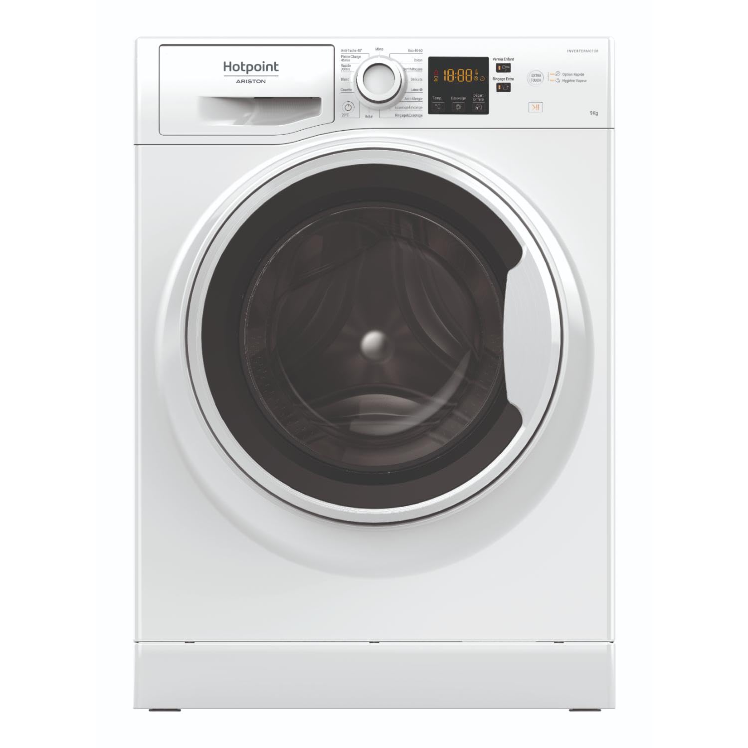 Hotpoint - NS9479WWFR Lave-linge Hublot Posable - Capacité 9 kg - Chargement Frontal, 1400 tr/min - Moteur Induction, Anti-tache, Hygiène Vapeur - Départ Différé - Classe Énergétique A - Blanc
