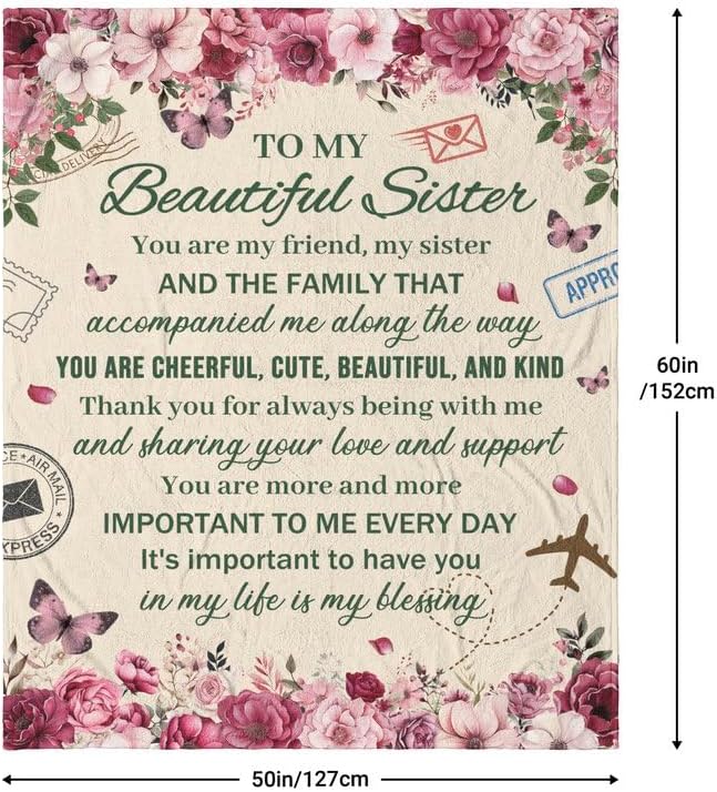 Miniatura 5 de NVDOXSA Regalos para mi hermana, manta de regalo para hermana de hermana hermano, manta de flores para hermana, regalo de cumpleaños para mujer,