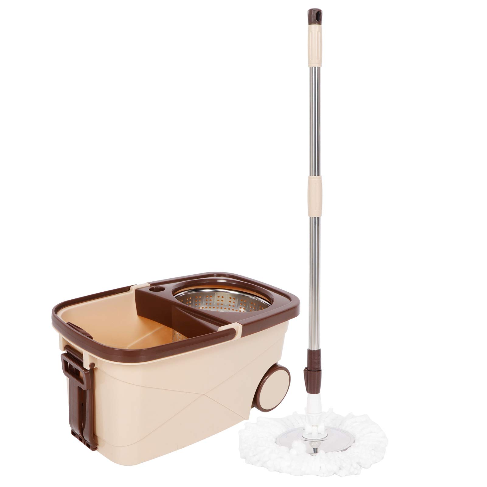 Ausla Kit de Fregona de Piso, Fregona de Limpieza de Acero Inoxidable 304 con Cubo, de Limpieza de Piso Giratorio, de 94-124 Cm, Cabezal de Microfibra, para Cocina, Baño, Oficina, Azulejos de Madera