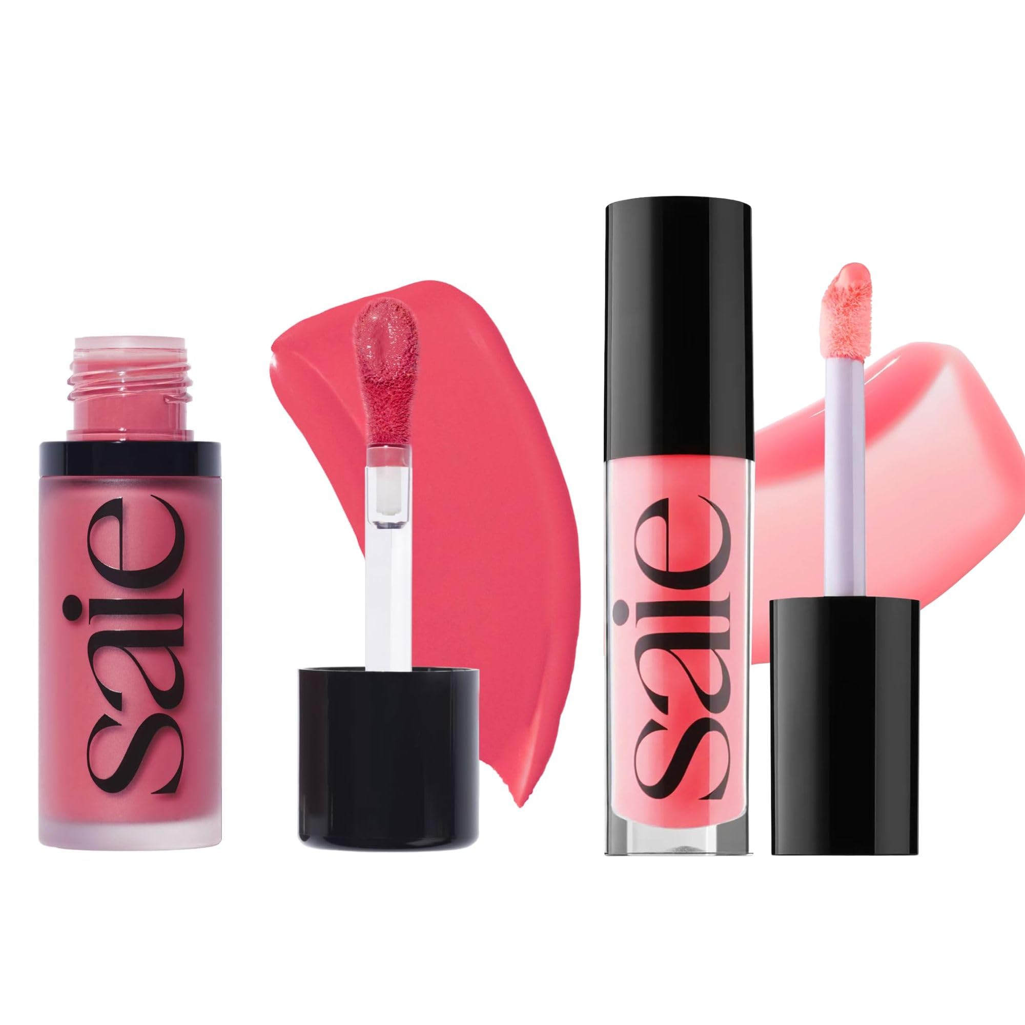 Saie Dewy Glow Duo - Dew Liquid Blush - 40 oz Flirty Glossybounce Lip Gloss-Oil Hybrid 17 oz