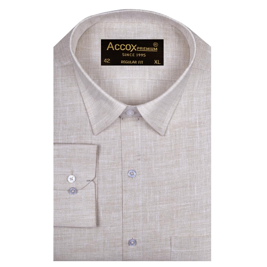 accox Men's Breathable Cotton Linen Long Sleeves Plain Regular Fit Shirt (GCR532)-picture-14