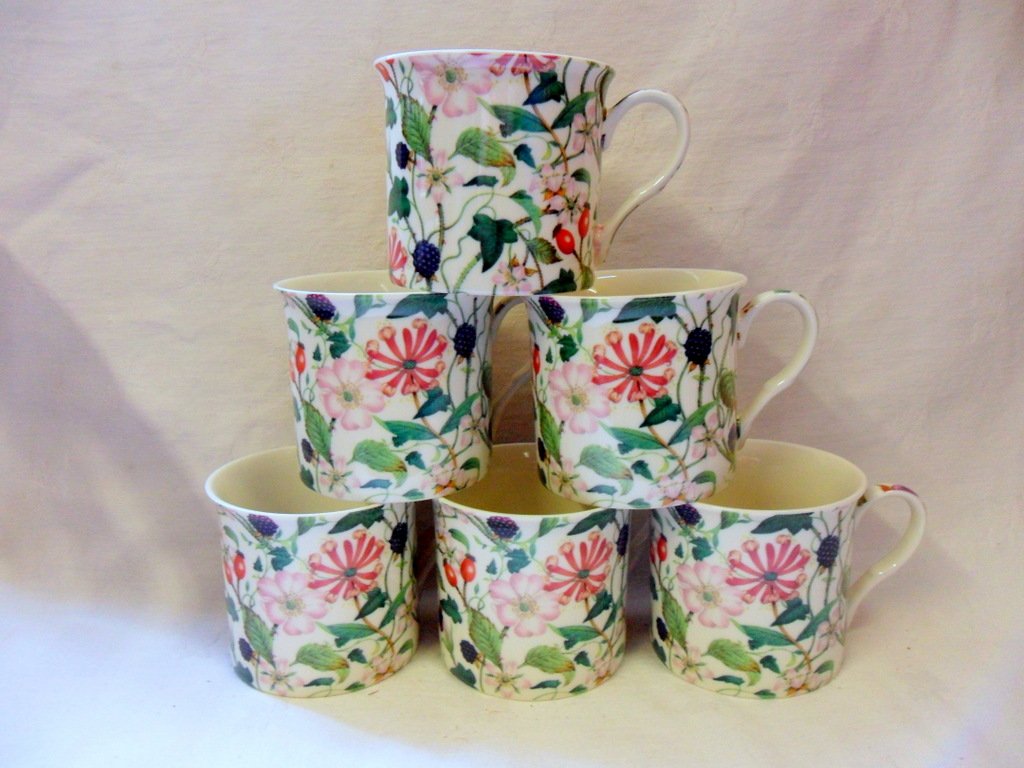 Heron Cross Pottery Hedgerow Set Of 6 China Palace Mugs In Design