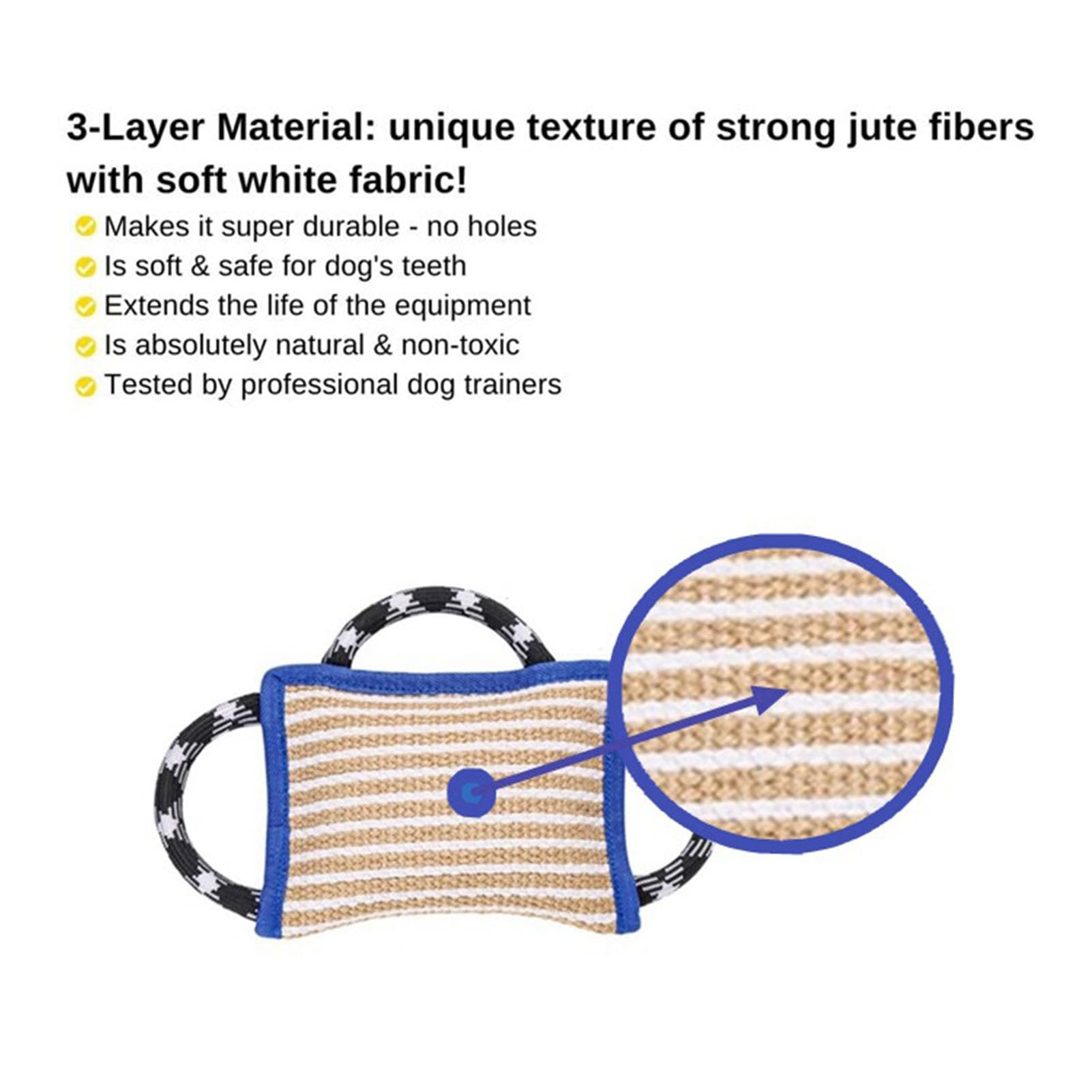 Cojín mordedor con 3 Asas Fuertes, Juguete de Tira para morder de Yute Resistente a los Rasgados para Perros Adultos, Almohada de Entrenamiento Interactivo para Masticar y Jugar a (Azul)