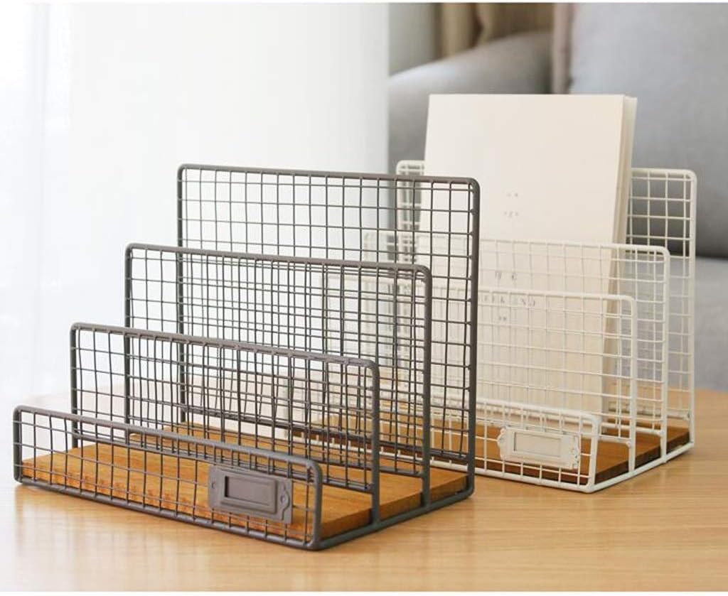 Document Organizer - Decorative Metal Farmhouse Magazine Holder and Organizer Bin - Standing Rack for Magazines, Books, Newspapers,(D)