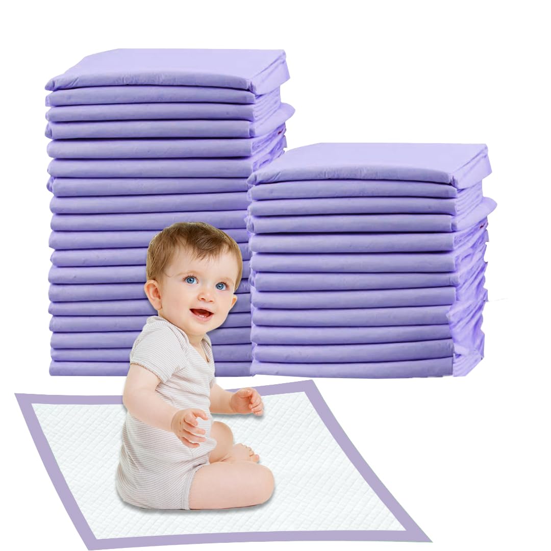 Baby Disposable Changing Mats, 60x45cm Lavender Pack of 60, Waterproof, Ultra-Soft & Highly Absorbent Diaper Changing Pads, Leakproof Underpads for Newborns & Infants