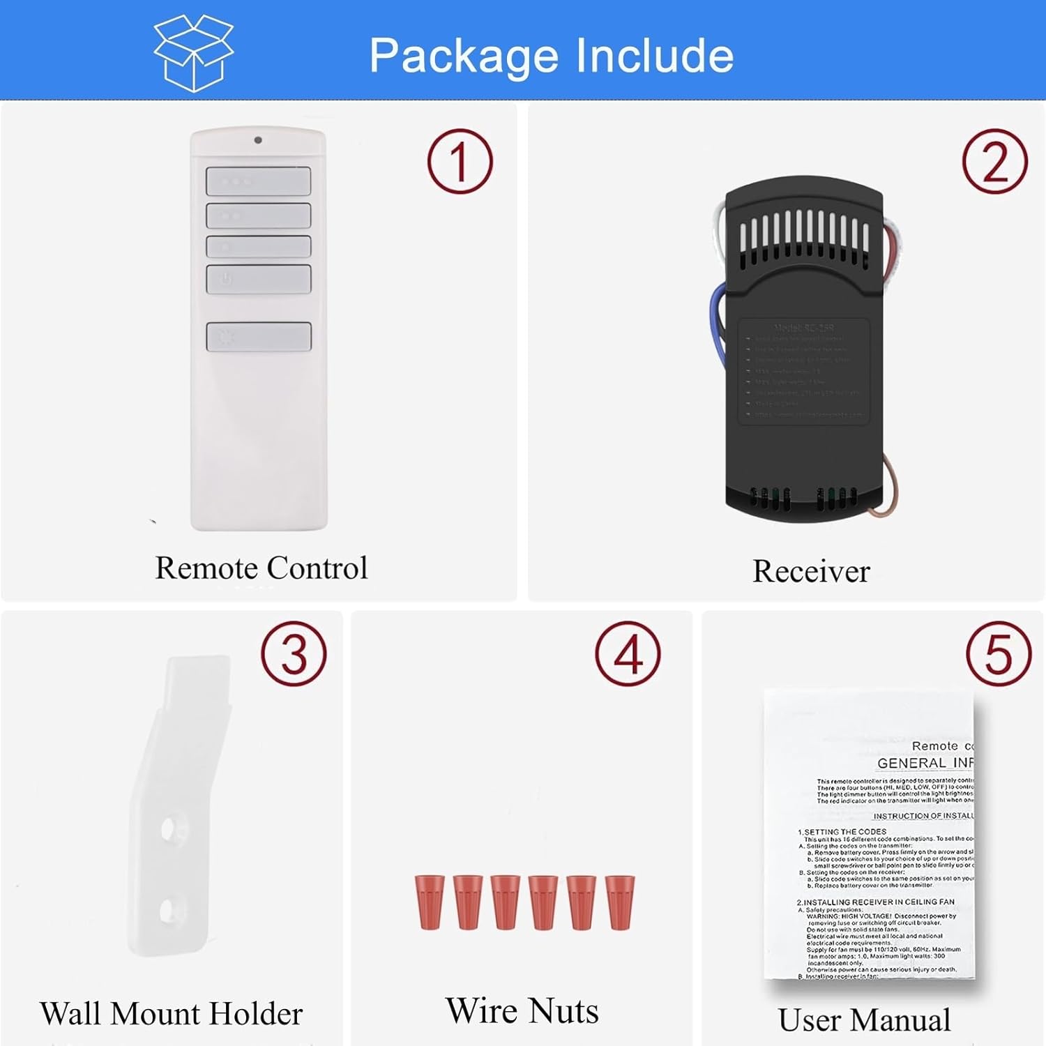 A25-TX001-R1/ A25-TX00I Universal Ceiling Fan Remote Control Kit for Harbor Breeze Honeywell Hampton Bay Hunter, 3-Speed Light Dimmer, Replacement KUJCE10716, KUJCE10512, A25-TX013, A25-TX005R