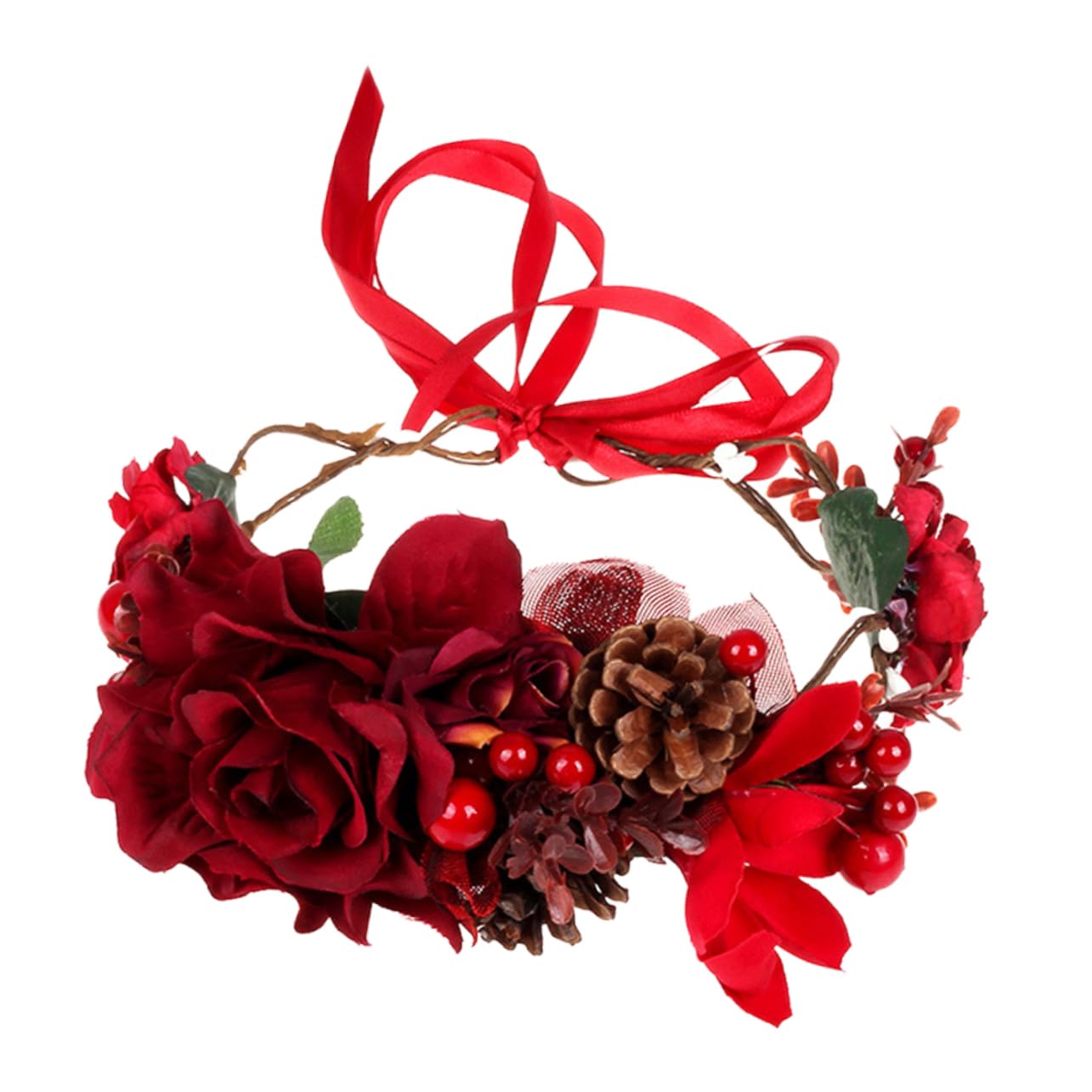 FRCOLOR 3piezas Diadema Floral Navideña Piñas y Berries Accesorio De Cabello Rojo Para Fiestas y Fotografía