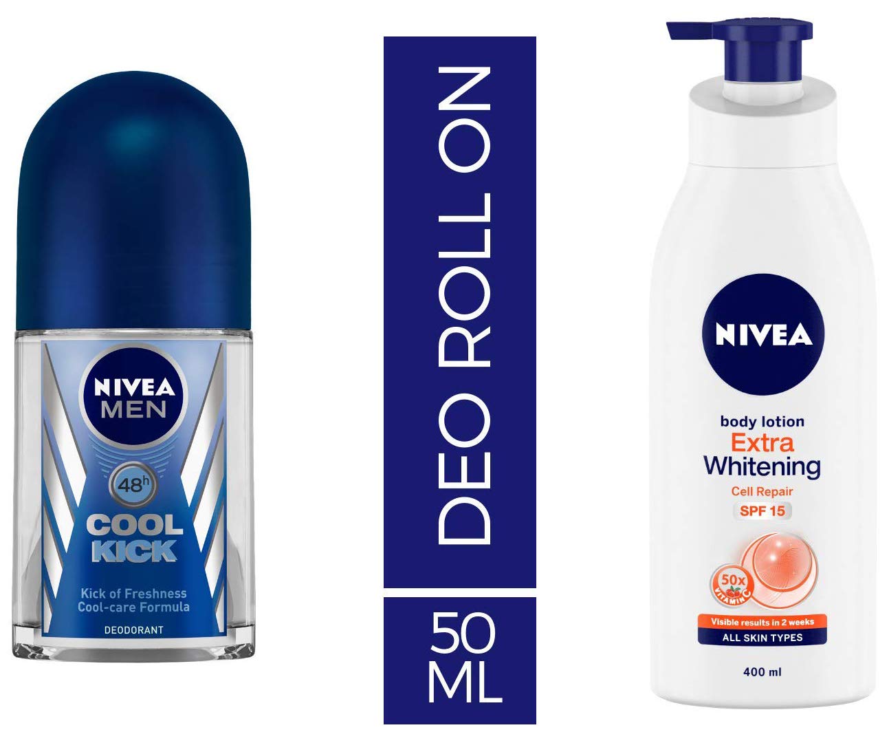 NIVEA Men Roll-On Deodorant, Cool Kick, 50ml And NIVEA Body Lotion, Extra Whitening Cell Repair SPF 15, For All Skin Types, 400ml-image-26