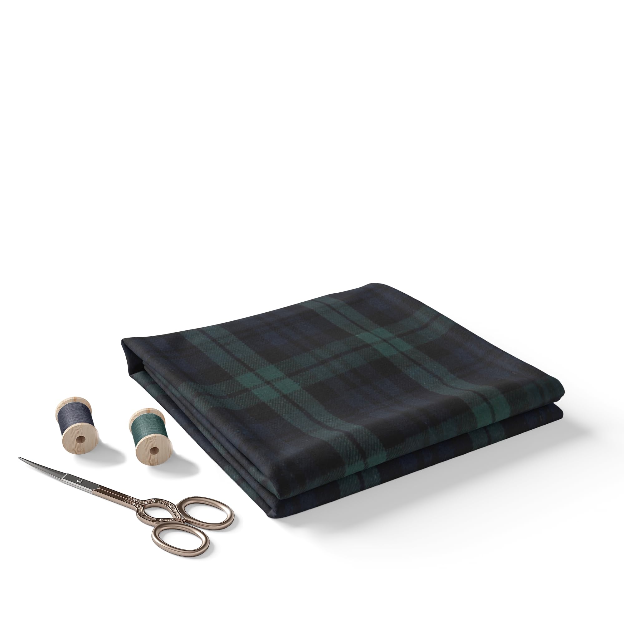 BIGREAMS Unstitched Green & Navy Blue Tartan Twill Checkered Fabric For Sewing-image-17