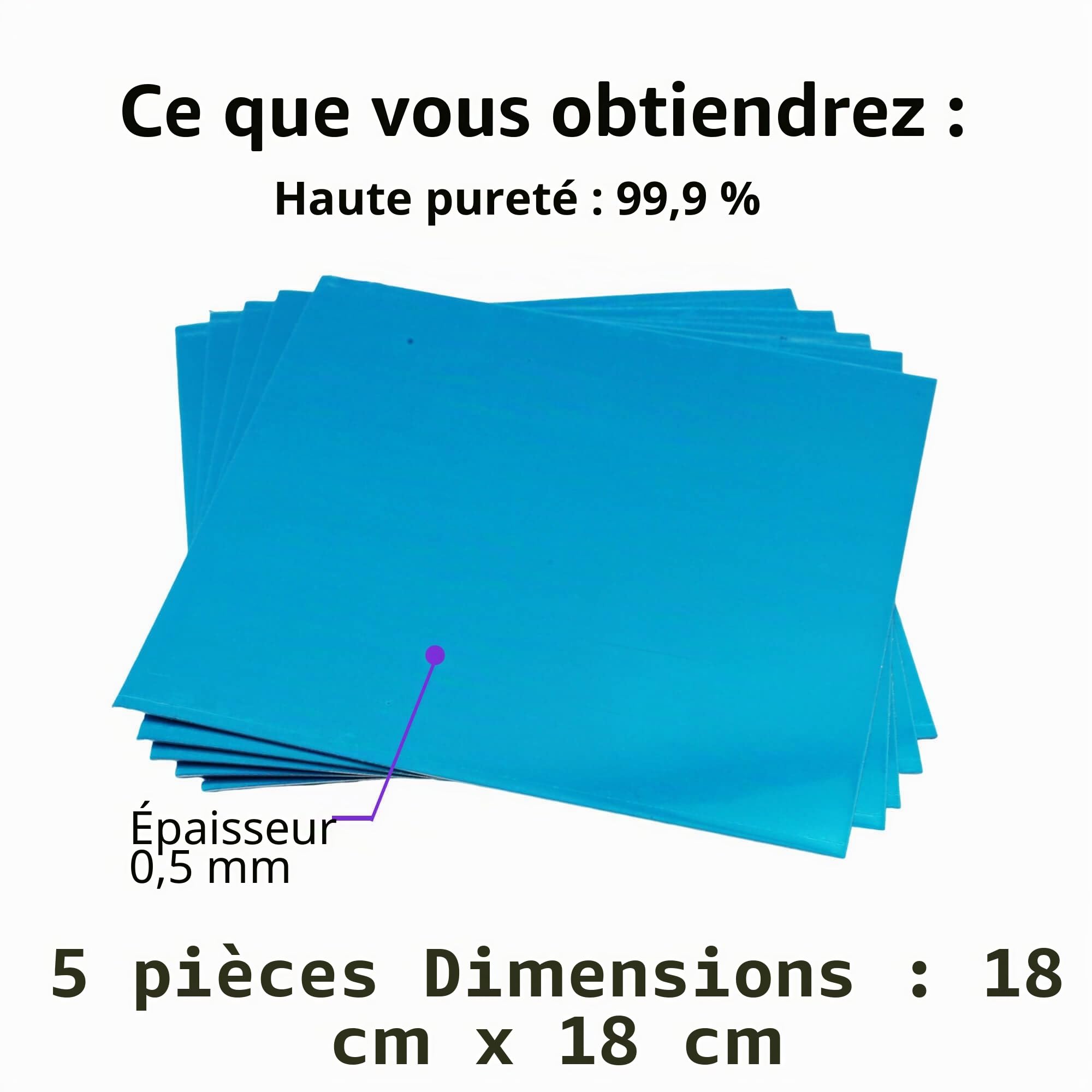 Tôle de Zinc 0,5 mm, 99,99% Pure - Plaque pour Galvanisation, Électrode en Zinc (5 Pièces, 160 x 160 mm)