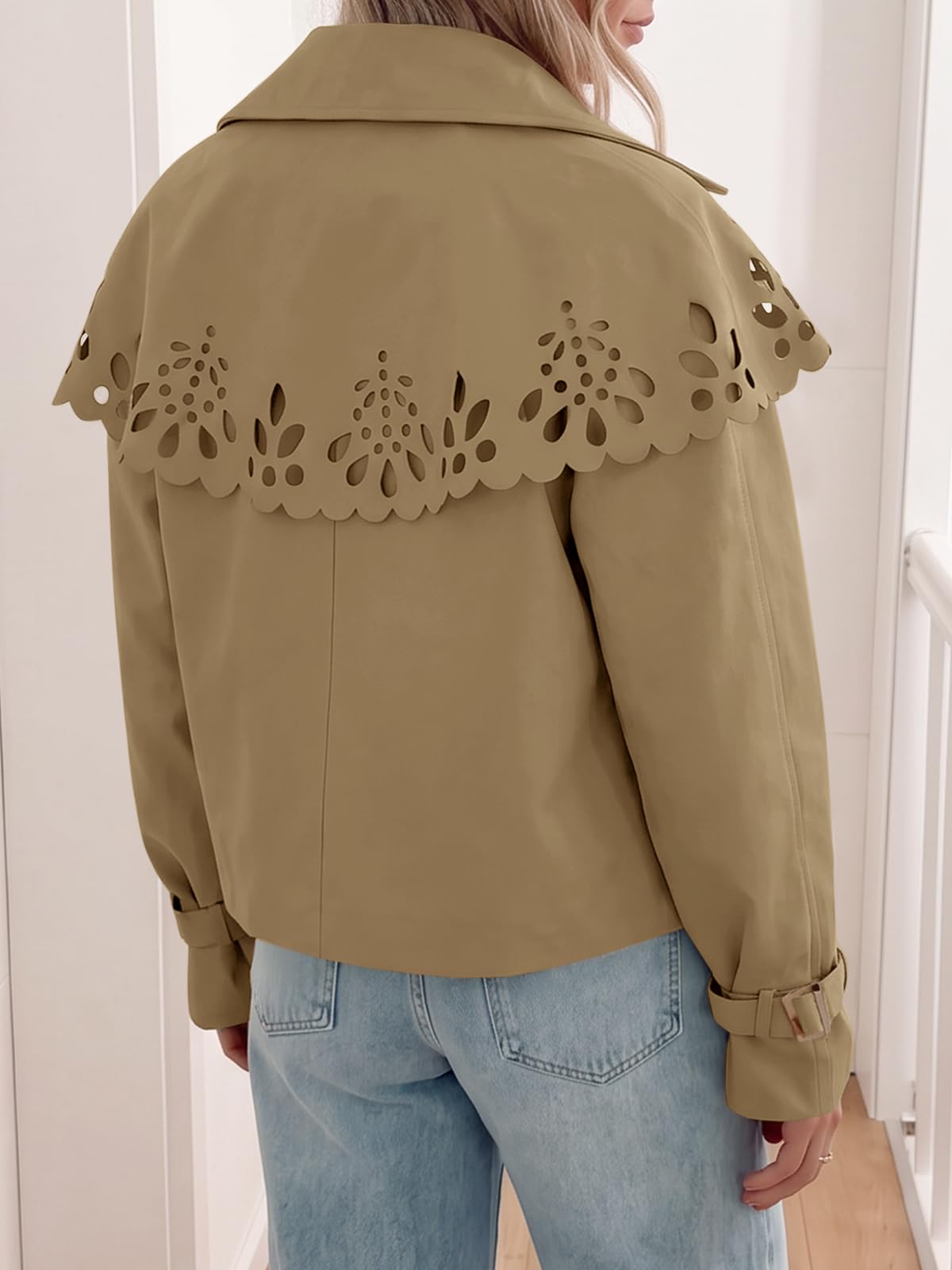 Tankaneo Cropped-Trenchcoat für Damen, übergroßer Umhang, hohle Schulterjacken