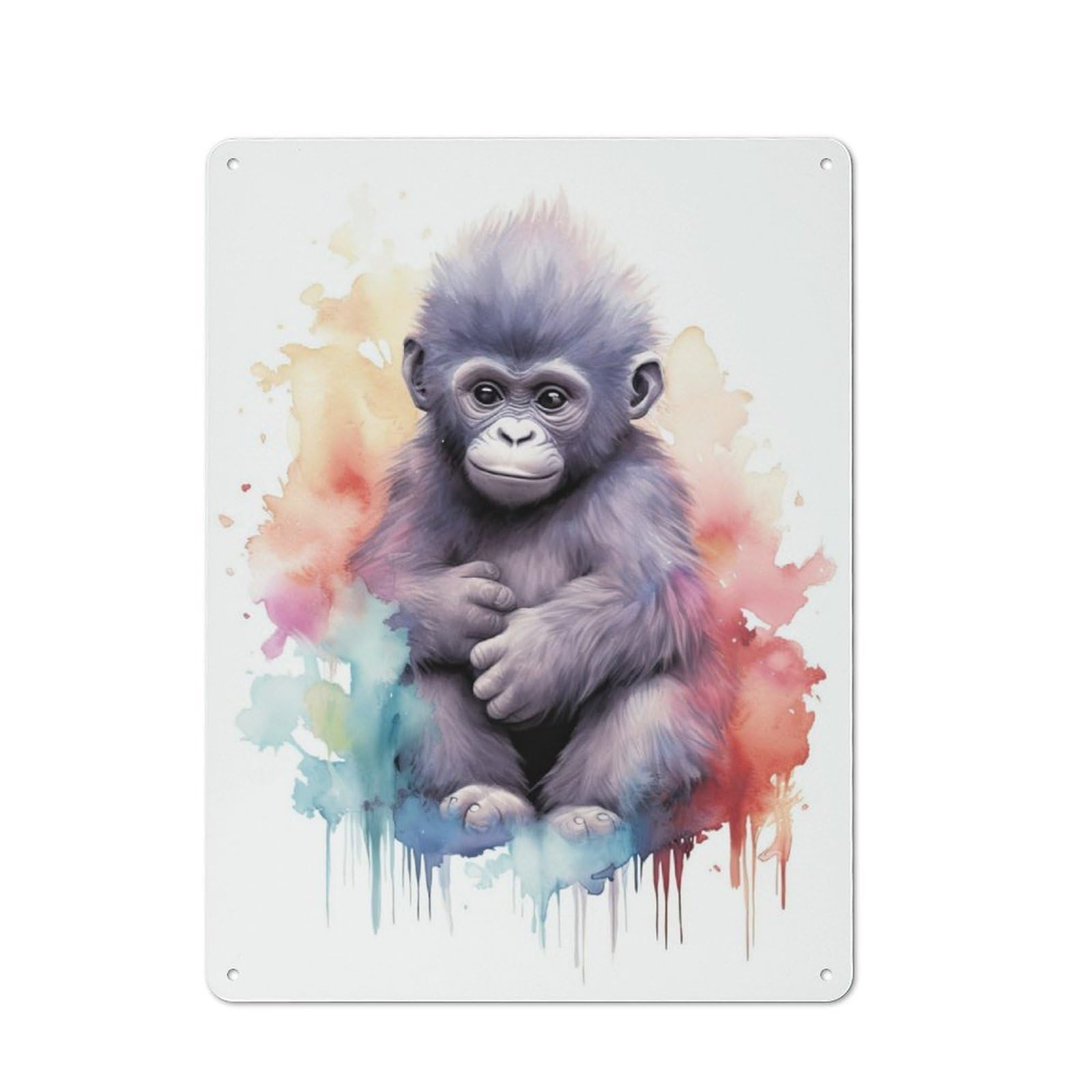 Junmoney Watercolor Baby Gorilla Tin Sign 40X30cm For Pub Or Café, Vintage Wall Decor, For Café Interior Fans, For Retro Home Interiors