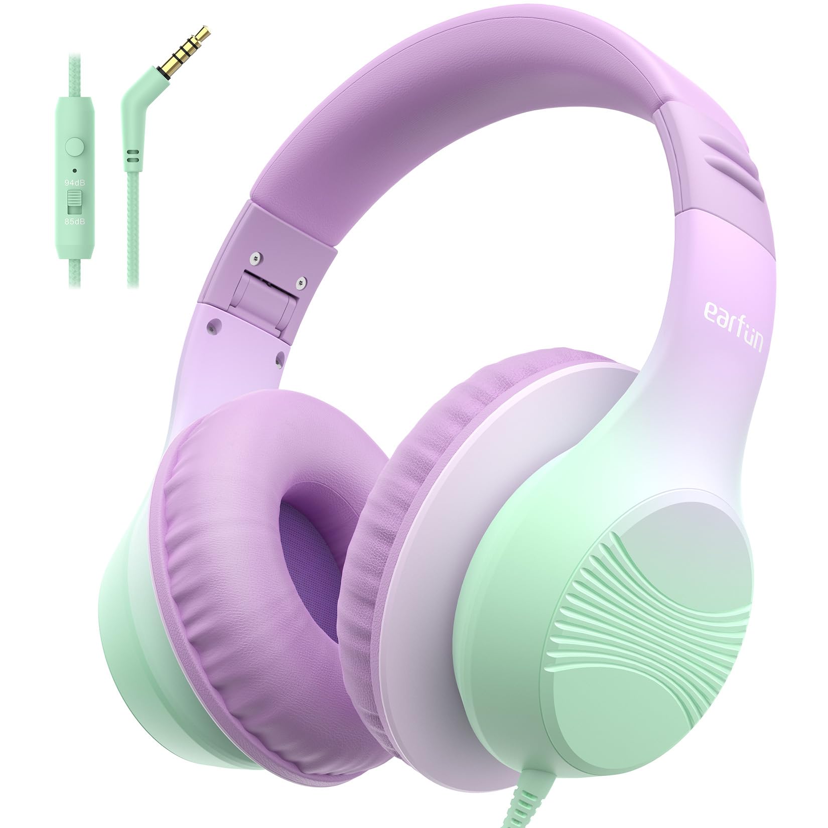 EarFun Kids Headphones Wired, Over Ear Foldable Headphones with Microphones, 85/94dB Safe Volume Limit, HD Stereo Sound