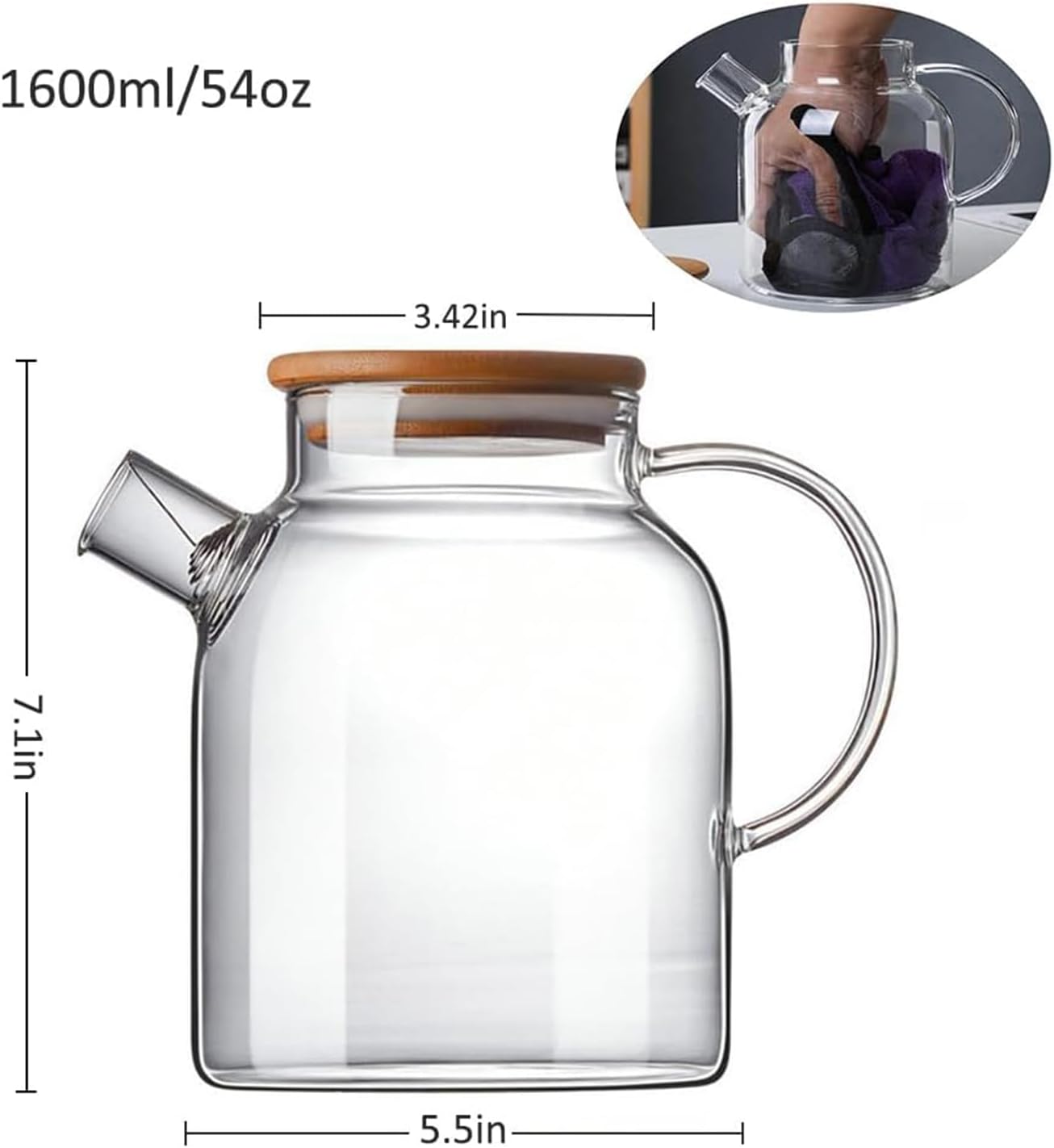 Hwagui - Glass Teapot with Infuser for Loose Tea and Blooming Tea, Heat Resistant Glass Teapot and Kettle for Stovetop, Perfect Tea Maker, 1600ml/54oz