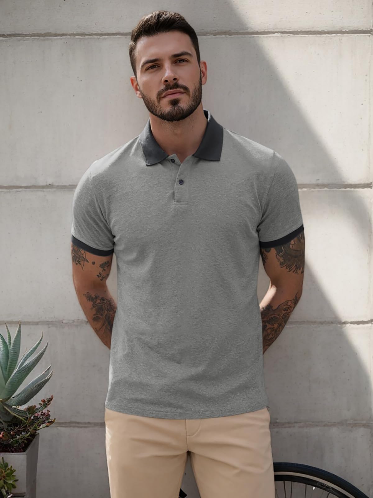 Runcati Herren Poloshirt Sommer Kurzarm Golf Shirt Männer Regular Fit Kontrast T-Shirt Basic Casual Knopfleiste Freizeit Polohemd