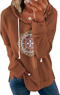 Medlor Women's Brown Mandala Print Hoodie Long Sleeve Loose Fit Pullover Sweatshirt With Drawstring For Fall Winter