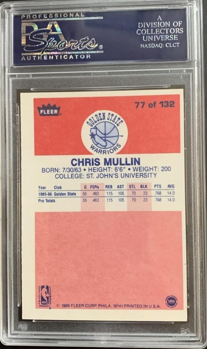 Chris Mullin HOF Warriors Signed 1986 Fleer #77 Autographed Basketball Card PSA