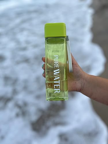 Miniatura 3 de Botella de agua cuadrada pequeña de 16 onzas, transparente con cuerda, perfecta para deportes, gimnasio y trabajo, 16 onzas (verde)