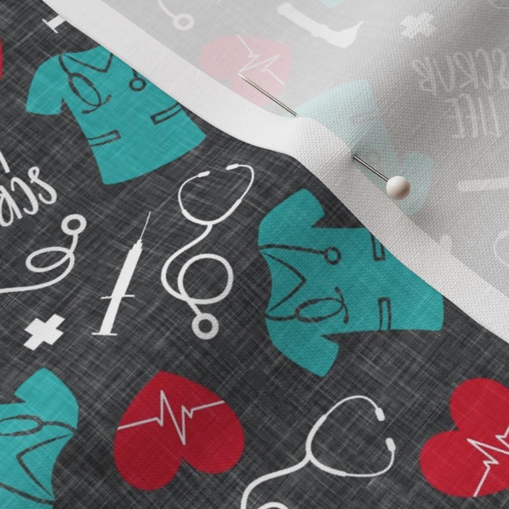 Spoonflower Fabric - Scrub Life Nursing Nurse Scrubs Otoscope Red Teal Grey Doctor Medical Printed on Petal Signature Cotton Fabric by The Yard - Sewing Quilting Apparel Crafts Decor