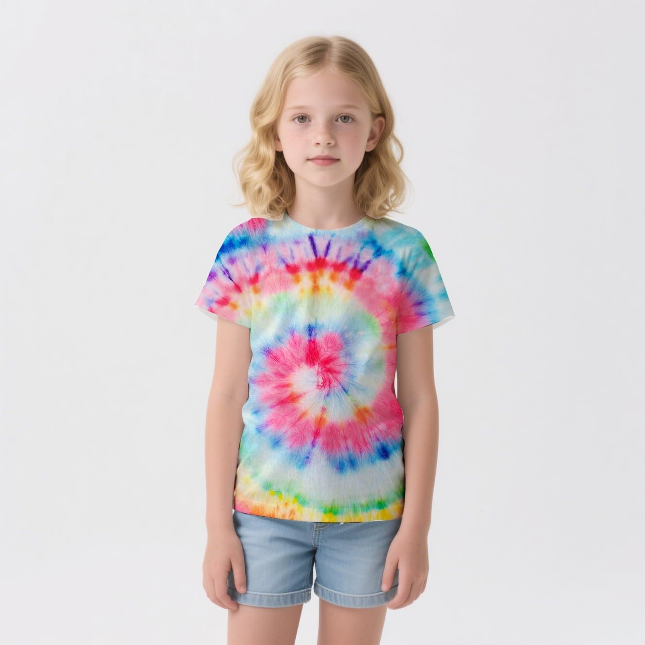Tie Dye Graphic T-Shirt for Boys Girls – Crewneck Short Sleeve Lightweight Tee, Vibrant Summer Top for Ages 6-16 - Image 2