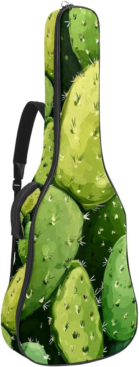 Cactus Seamless Botanical Pattern Acoustic Guitar Gig Bag, 1 cm Thick Padding Waterproof Guitar Bag Backpack for 40 41 42 Inch Electric Bass Classical Guitars
