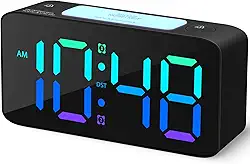 Cadmos Despertador super alto para adultos com sono pesado, relógio digital com luz noturna de 7 cores, volume ajustável, carregador USB, relógios pequenos para quartos de cabeceira, ok para acordar