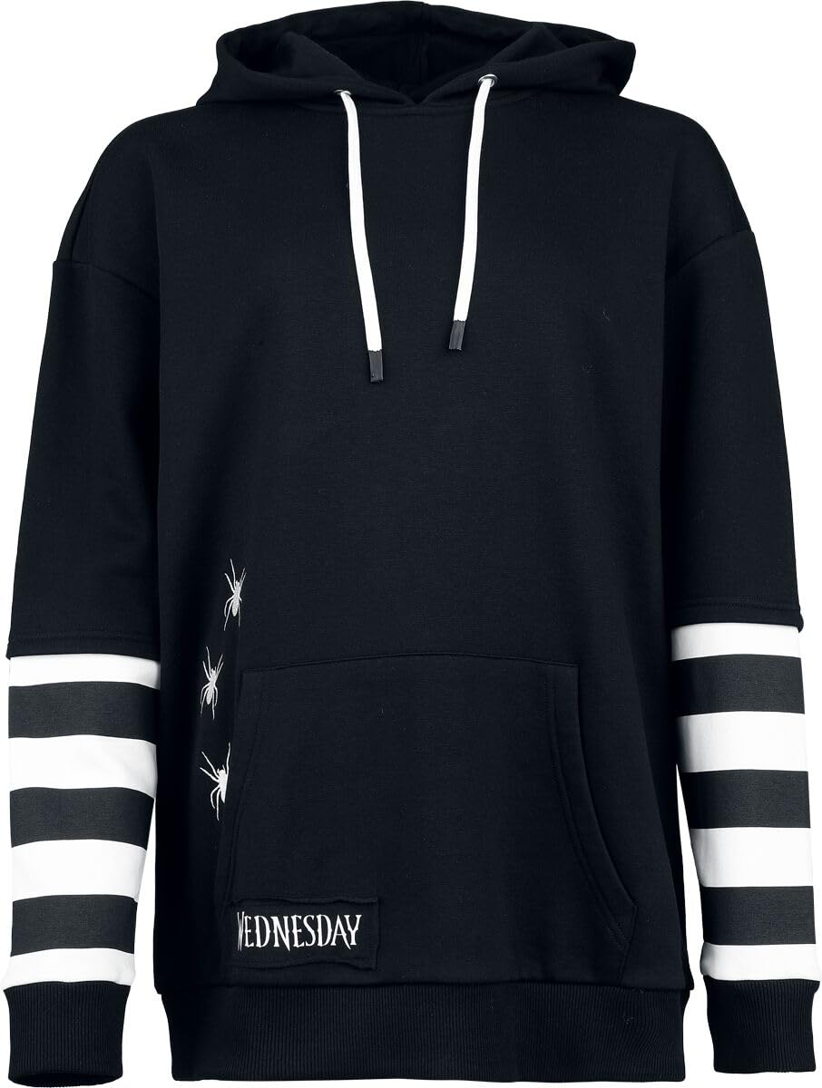 Wednesday Death & Flower - Oversize Femme Sweat-Shirt à Capuche Noir/Blanc