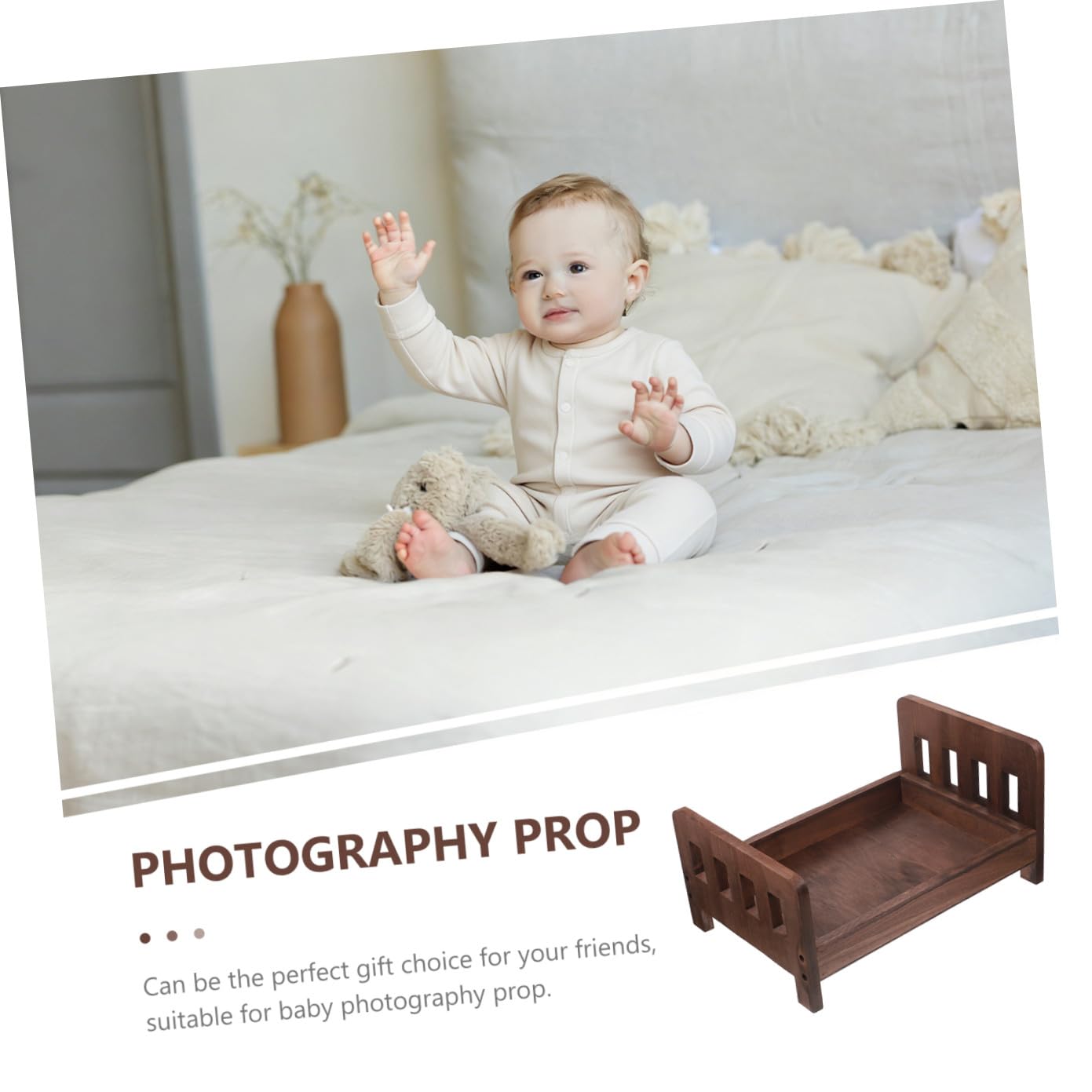 Housoutil Holzbett für Neugeborenenfotografie Dekorative Fotorequisite Babybettfotorequisiten Requisiten für Babyfotografie Mini-Bett für Fotoshooting