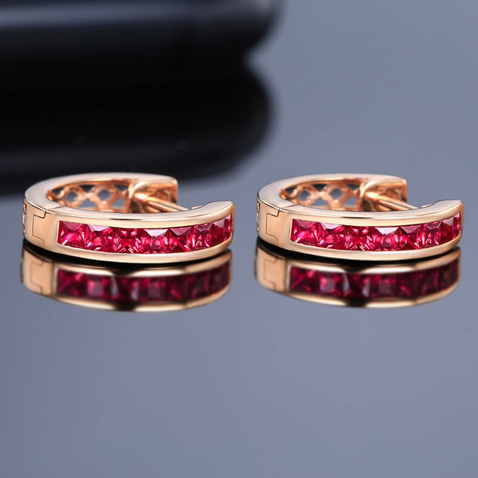 AMDXD Kolczyki vintage różowe złoto 18K 750, 0,58 ct rubinowe kolczyki czerwone Hoop Creole biżuteria do uszu czerwone złoto Au750 prawdziwe złoto biżuteria, 18-karatowe czerwone złoto (750), Rubin