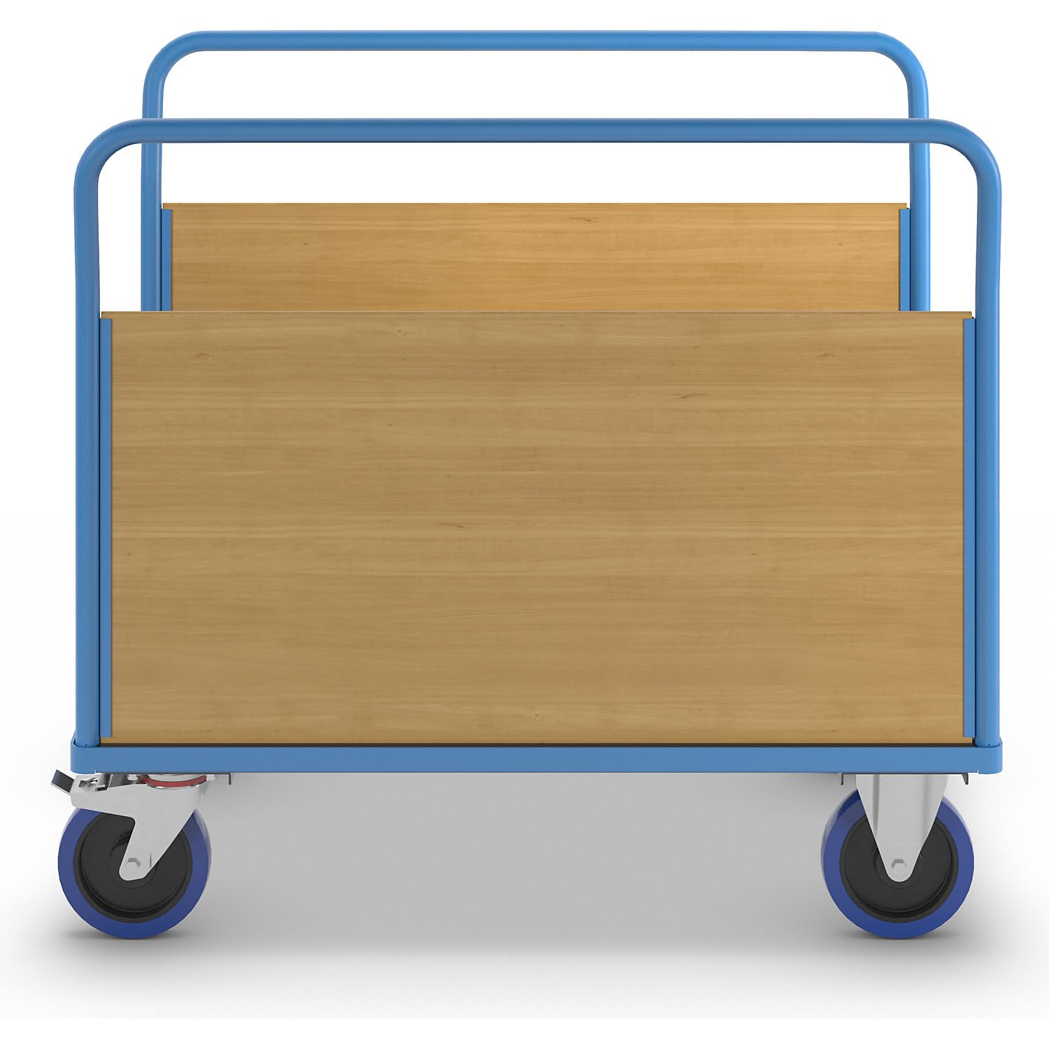 eurokraft pro | Plattformwagen mit Holzwänden | Mit 2 hohen Längswänden, LxB 1250 x 870 mm, Vollelastik
