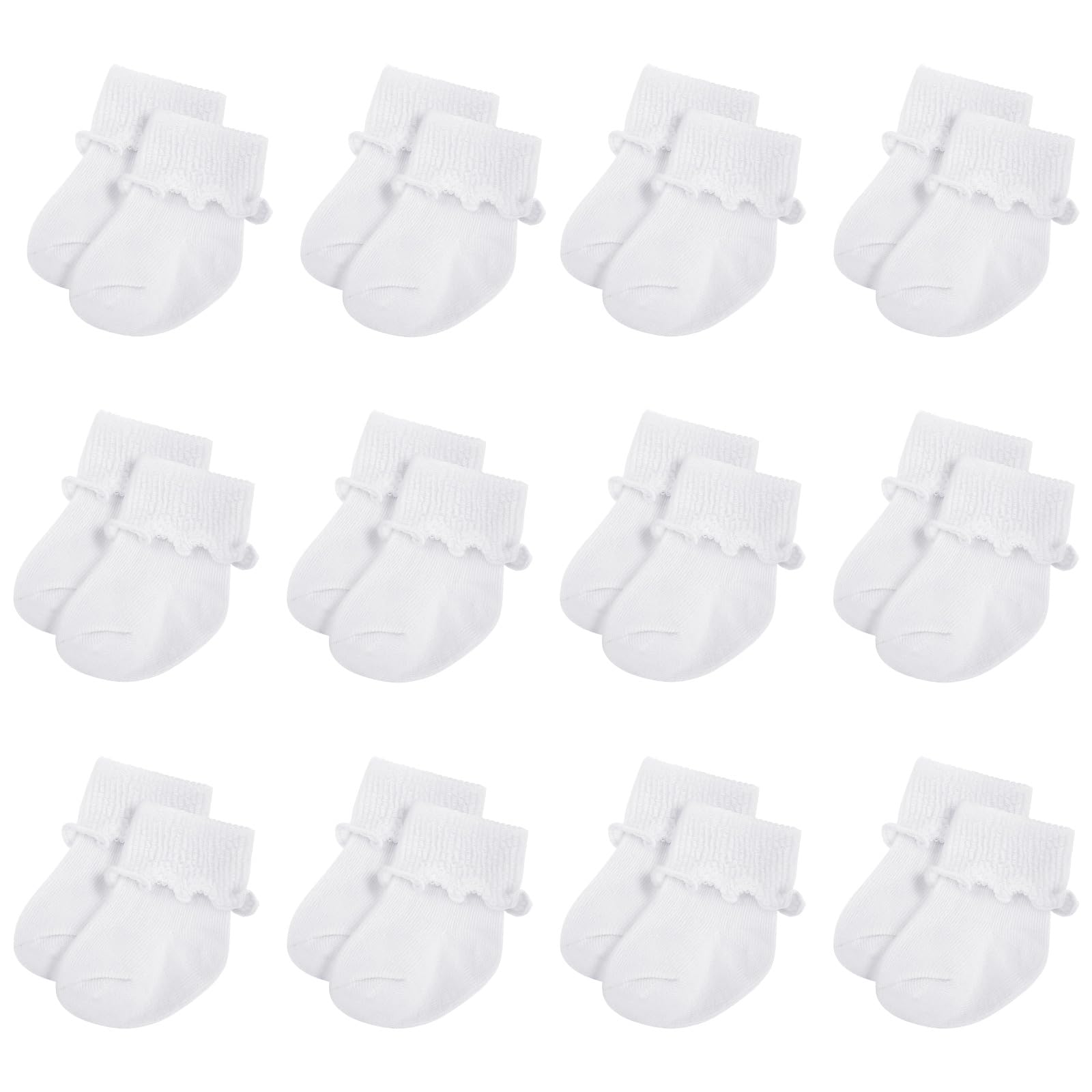 Toulite 12 Paar Preemie Socken Mädchen und Jungen Frühchen Rüschen Socken Preemie Turn Cuff Baumwollsocken Krankenhaus Nicu